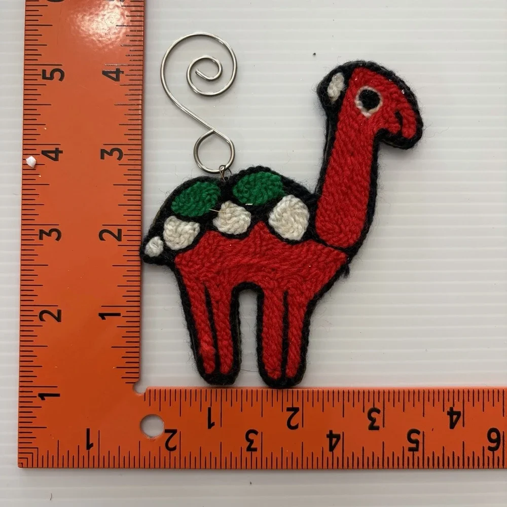 Vintage 70s Needlepoint Christmas Ornaments Llama Bell Star Bird